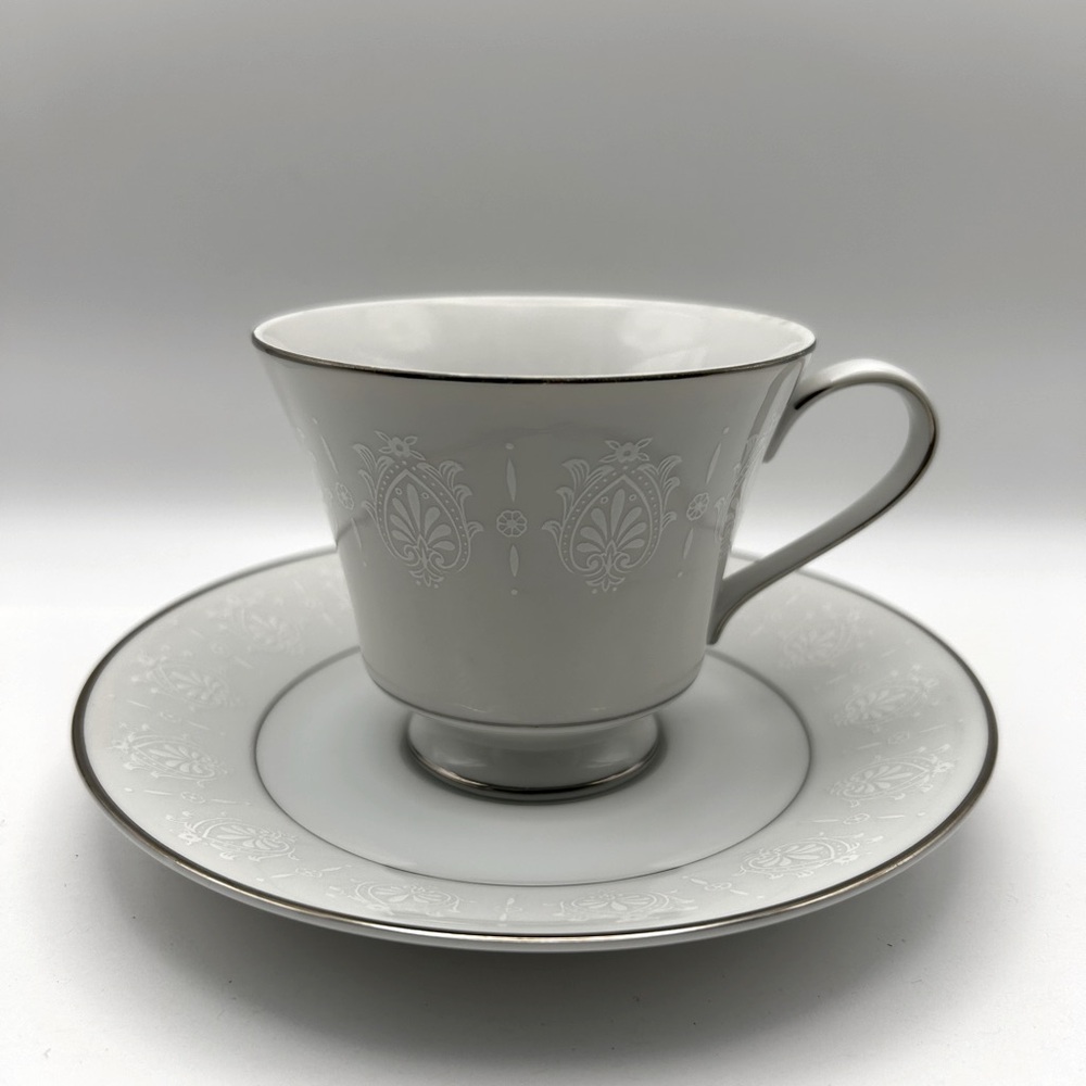 Crown Empire Elegant White Teacup & Saucer Fine China Set Princess pattern.